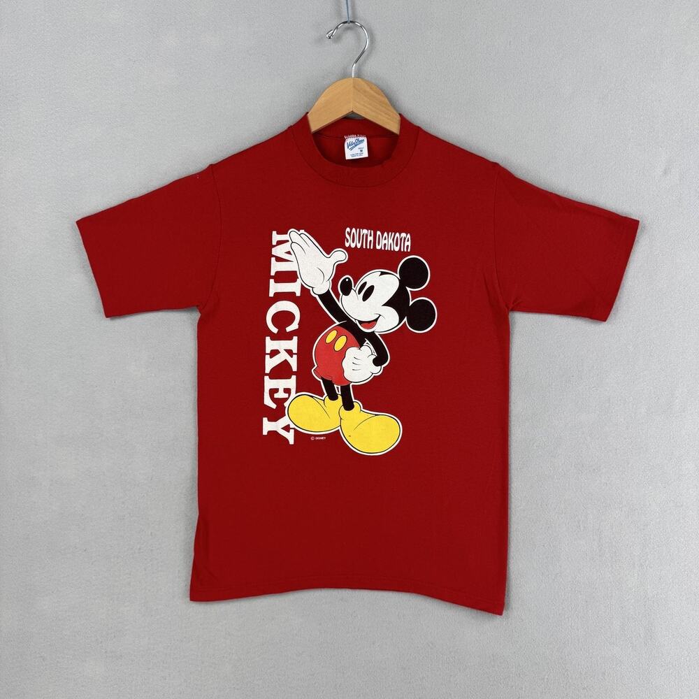 Vintage Mickey Mouse Shirt Men Medium Red South Dakota VelvaSheen USA Disney 90s